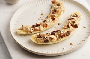 Bananas with peanut butter and nuts