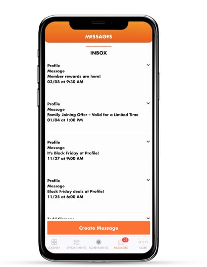 Messages tab on journey app