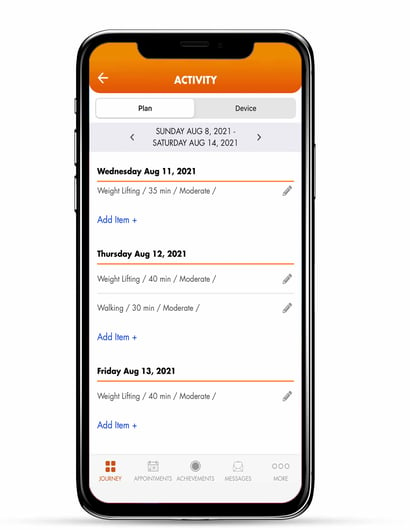 Activity tab on journey app