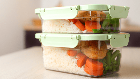 Healthy meals split into individual containers. 