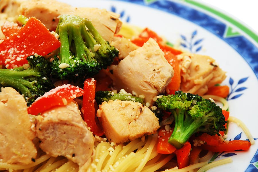 Basil Pesto Chicken and Vegetable Linguine